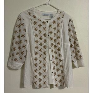 JH Collectables Women's White Floral Print 3/4 Sleeve Top 1X